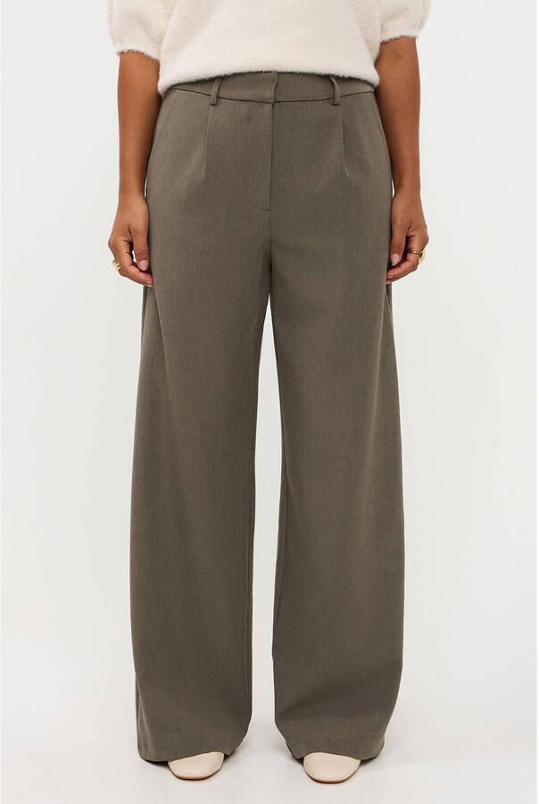 Ydence wide leg broek met plooien groen