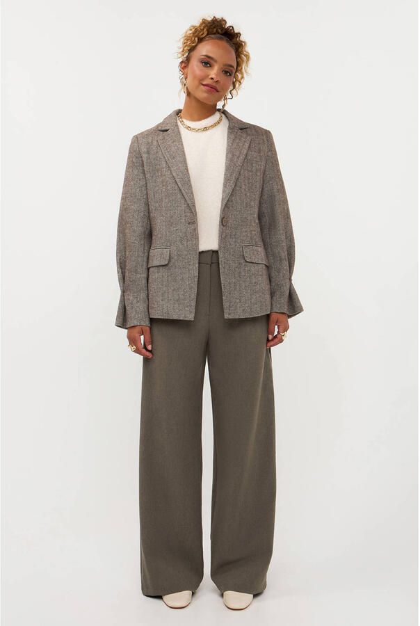 Ydence wide leg broek met plooien groen - Foto 2