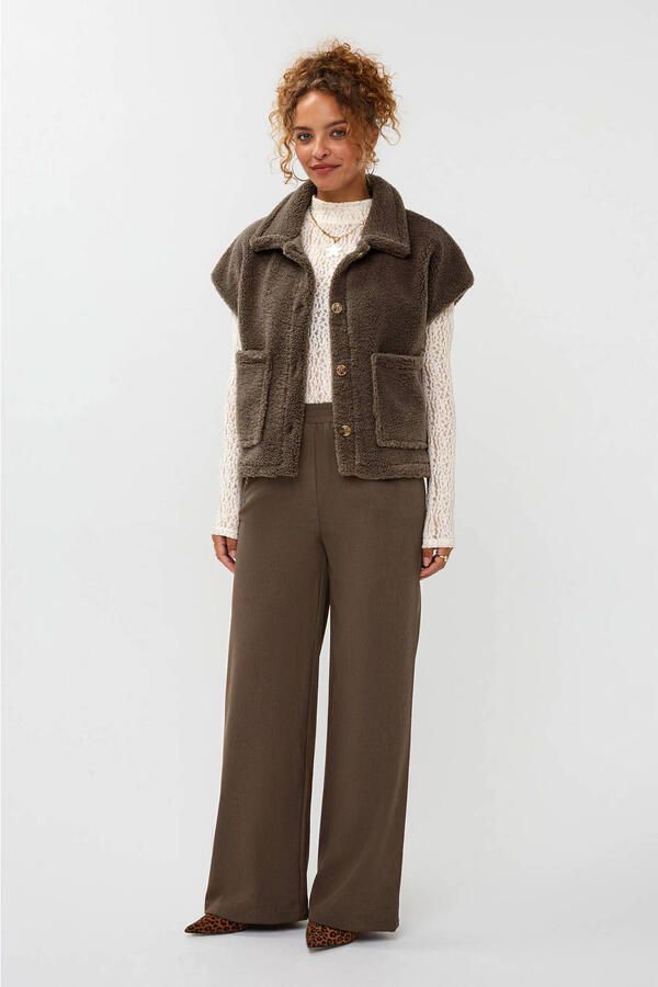 Ydence wide leg regular waist casual broek donkergroen - Foto 7