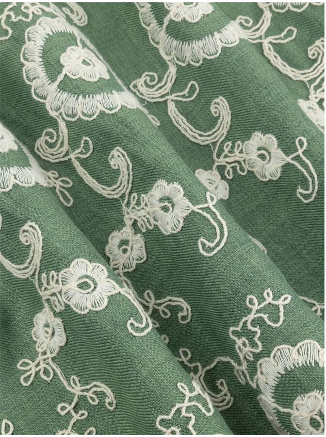 Ydence wide leg regular waist casual short groen broderie