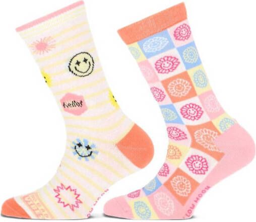 Yellow Moon sokken Happy Flower set van 2 roze
