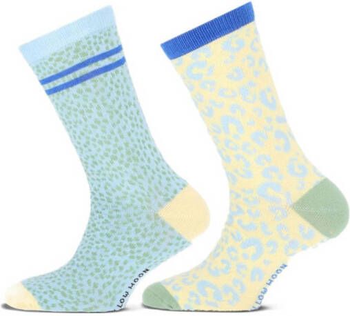 Yellow Moon sokken Leopard set van 2 lichtblauw lichtgeel