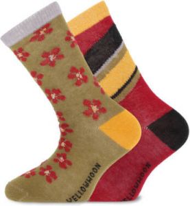 Yellow Moon sokken met bloe strepen set van 2 kaki rood