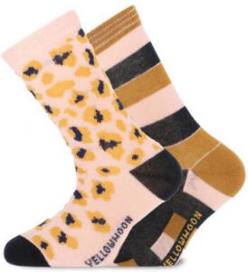 Yellow Moon sokken met panterprint strepen set van 2 lichtroze