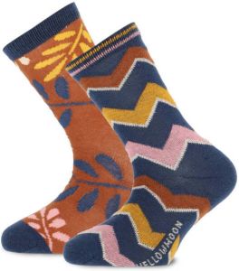 Yellow Moon sokken met print set van 2 bruin donkerblauw