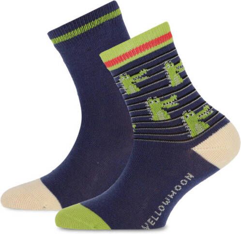 Yellow Moon sokken met print set van 2 donkerblauw groen Katoen 19-22