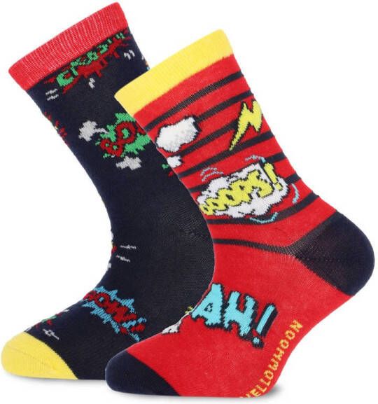 Yellow Moon sokken met print set van 2 rood zwart Katoen All over print 23-26