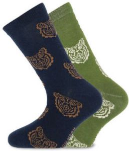 Yellow Moon sokken met tijgerkoppen set van 2 donkerblauw groen