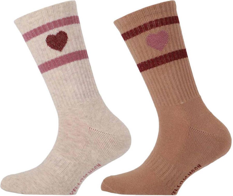 Yellow Moon gestreepte sokken met hartjes beige bruin maat 35-38
