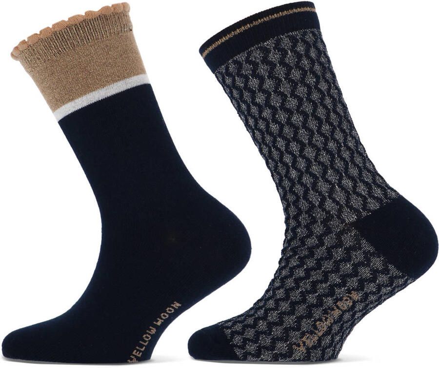 Yellow Moon sokken donkerblauw beige (set van 2)