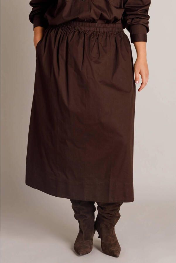 Yest Curve A-lijn midi rok Plus Size bruin