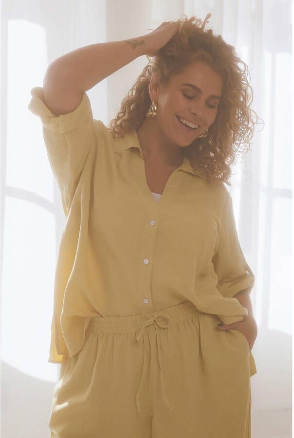 Yest Curve blouse met linnen geel - Foto 2