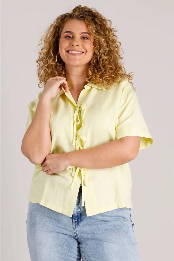 Yest Curve blouse met linnen lichtgeel