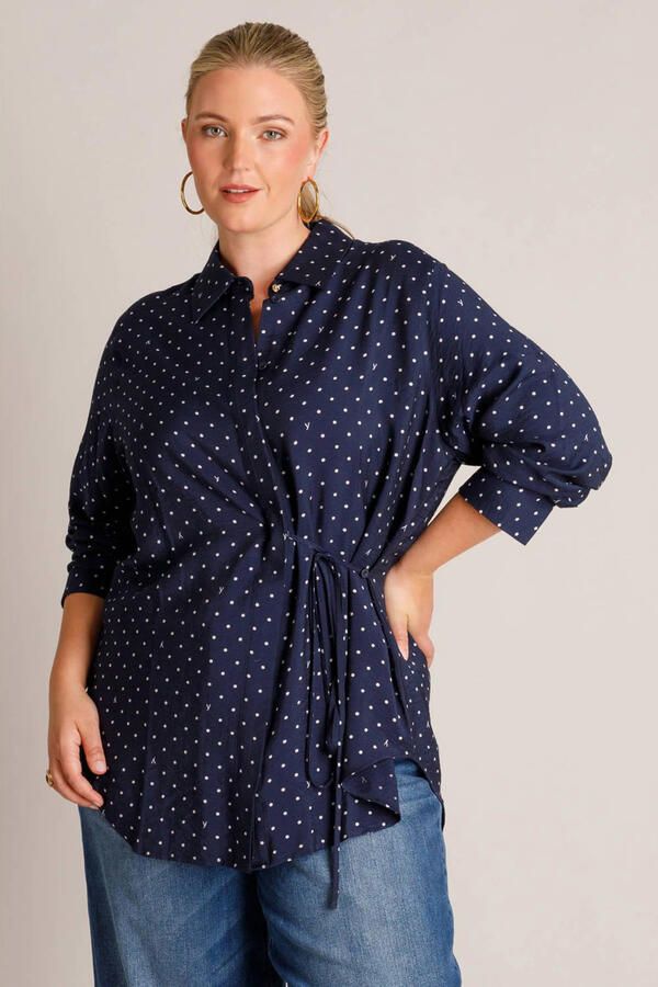 Yest Curve blouse met stippen Plus Size donkerblauw - Foto 3