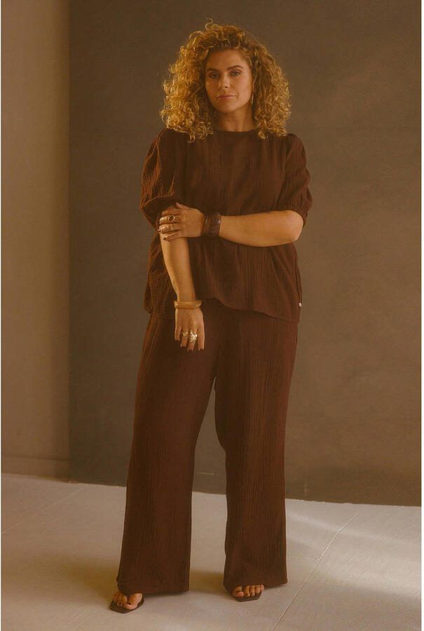 Yest Curve bootcut high waist casual broek donkerbruin - Foto 2