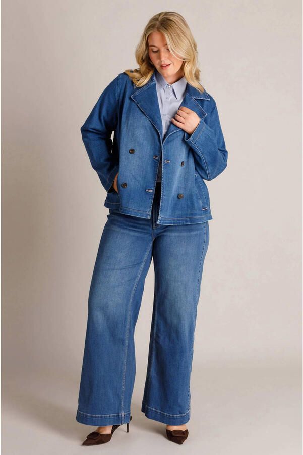 Yest Curve denim trenchcoat Plus Size middelblauw