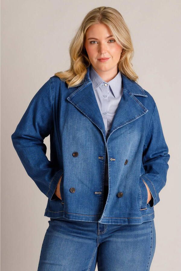 Yest Curve denim trenchcoat Plus Size middelblauw - Foto 3