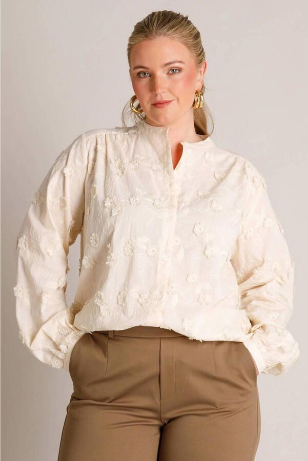 Yest Curve gebloemde blouse met borduursels Plus Size beige