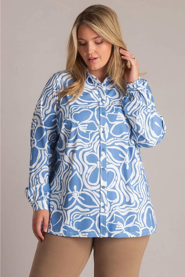 Yest Curve gebloemde blouse travelstof blauw