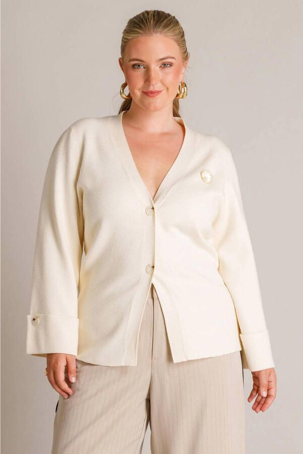 Yest Curve gebreid vest Plus Size ecru