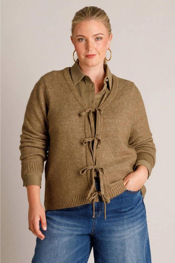 Yest Curve gebreid vest Plus Size met wol grijsgroen
