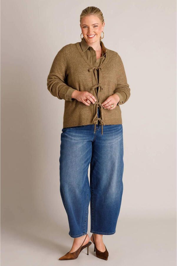 Yest Curve gebreid vest Plus Size met wol grijsgroen - Foto 2
