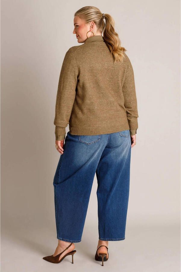 Yest Curve gebreid vest Plus Size met wol grijsgroen - Foto 3