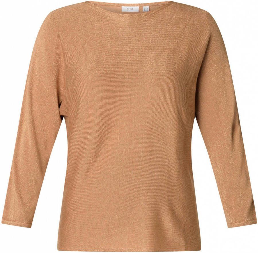 Yest Curve gebreide trui camel met lurex