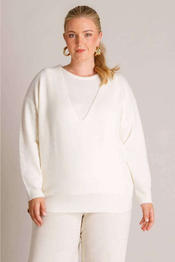 Yest Curve gebreide trui Plus Size met wol wit