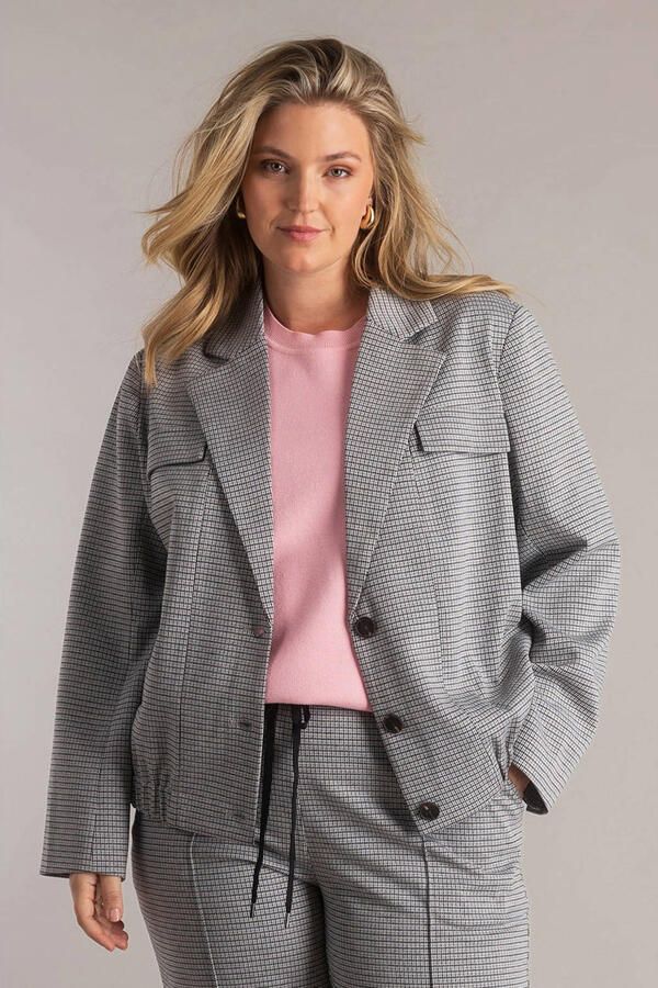 Yest Curve geruit cropped blazer lichtgrijs