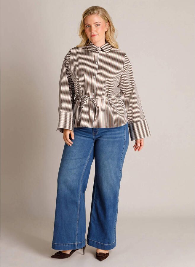 Yest Curve gestreepte blouse met ceintuur Plus Size bruin - Foto 2