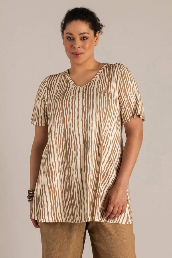 Yest Curve gestreepte tuniektop taupe