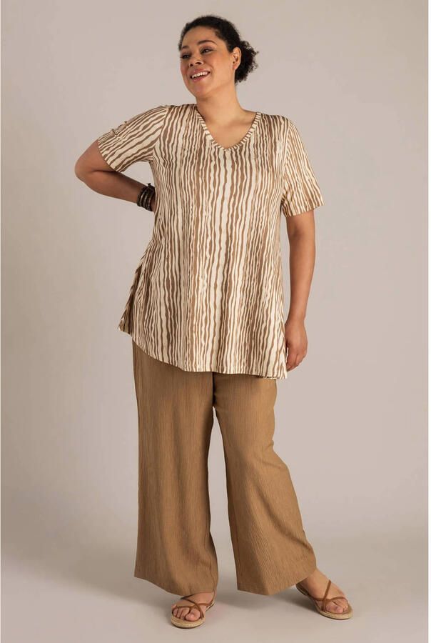 Yest Curve gestreepte tuniektop taupe - Foto 2