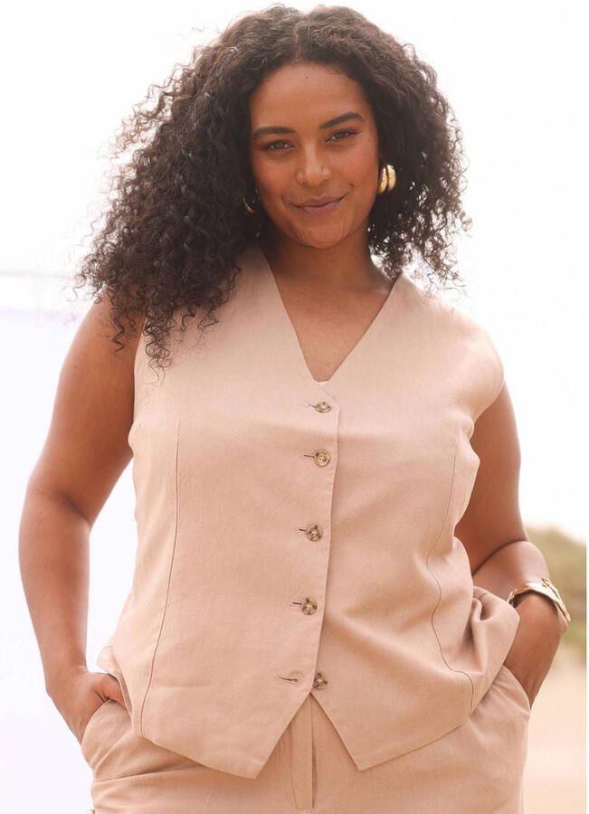 Yest Curve gilet met linnen beige - Foto 2