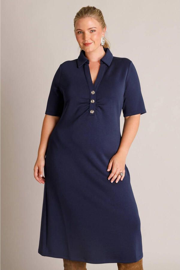Yest Curve jurk met kraagje Plus Size donkerblauw