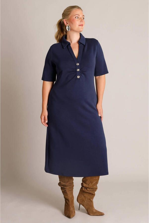 Yest Curve jurk met kraagje Plus Size donkerblauw - Foto 2