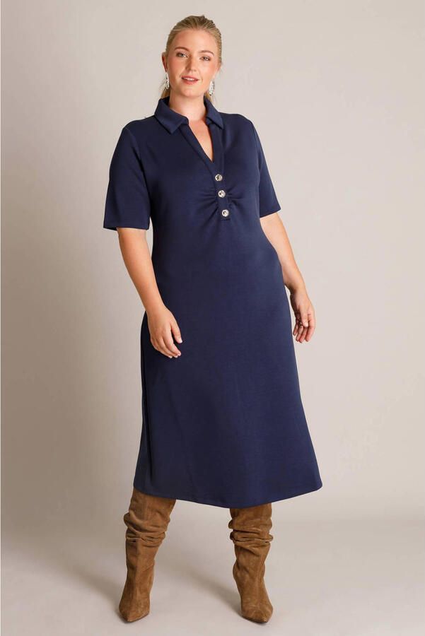 Yest Curve jurk met kraagje Plus Size donkerblauw - Foto 3