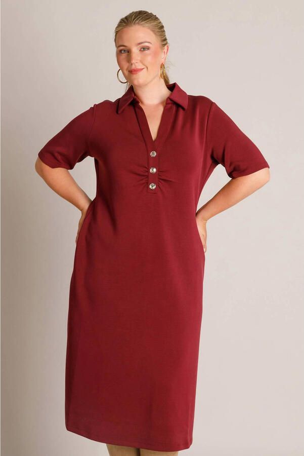 Yest Curve jurk met kraagje Plus Size donkerrood
