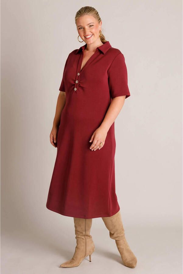 Yest Curve jurk met kraagje Plus Size donkerrood - Foto 2