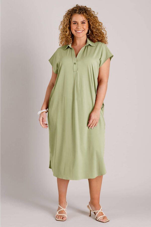 Yest Curve midi jurk travelstof lichtgroen