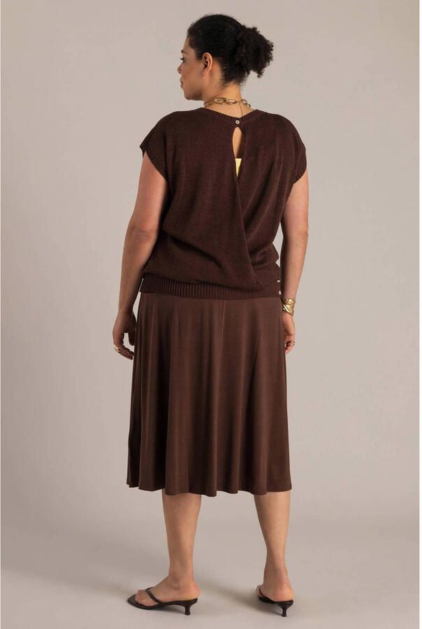 Yest Curve midi rok plooirok donkerbruin - Foto 2