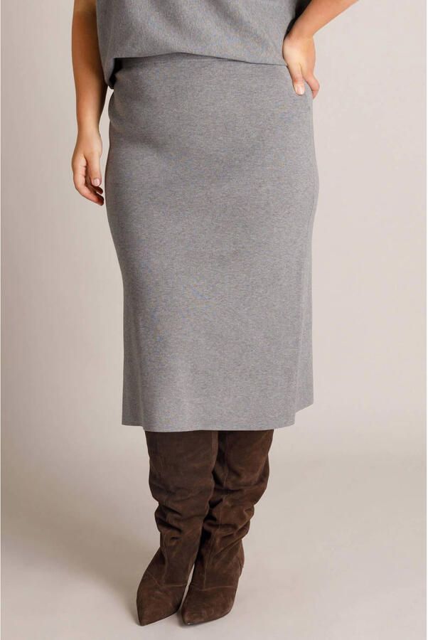 Yest Curve midi rok Plus Size grijs