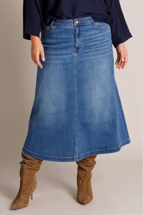 Yest Curve midi spijkerrok Plus Size middelblauw