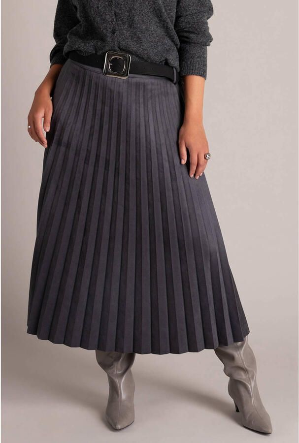 Yest Curve Plus Size A-lijn plooirok met ceintuur grijs