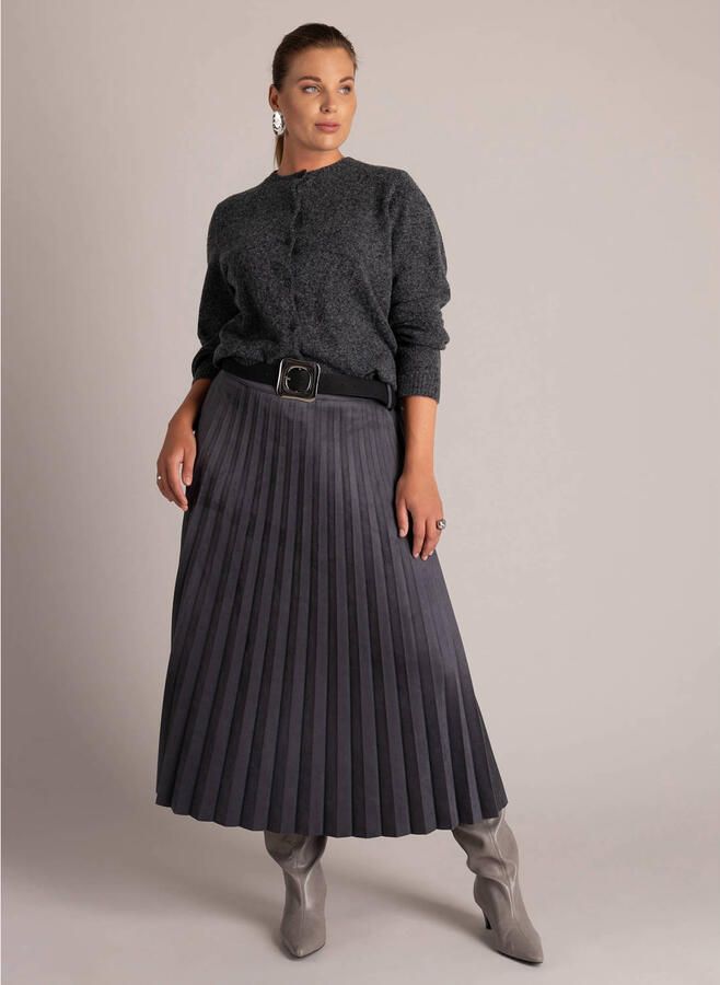 Yest Curve Plus Size A-lijn plooirok met ceintuur grijs - Foto 2