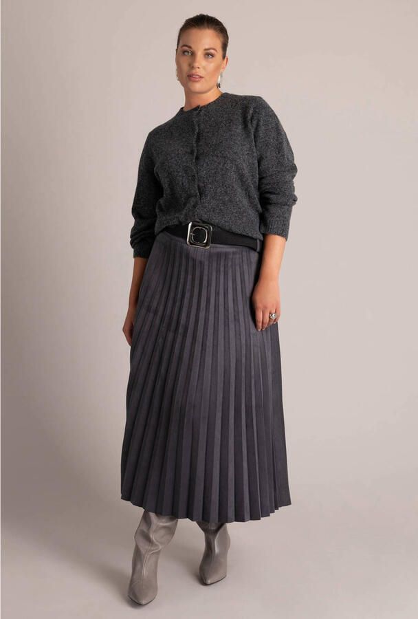 Yest Curve Plus Size A-lijn plooirok met ceintuur grijs - Foto 3