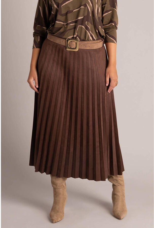 Yest Curve Plus Size A-lijn rok met ceintuur roodbruin