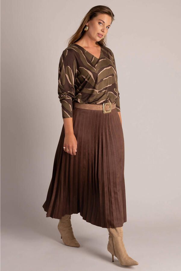 Yest Curve Plus Size A-lijn rok met ceintuur roodbruin - Foto 3