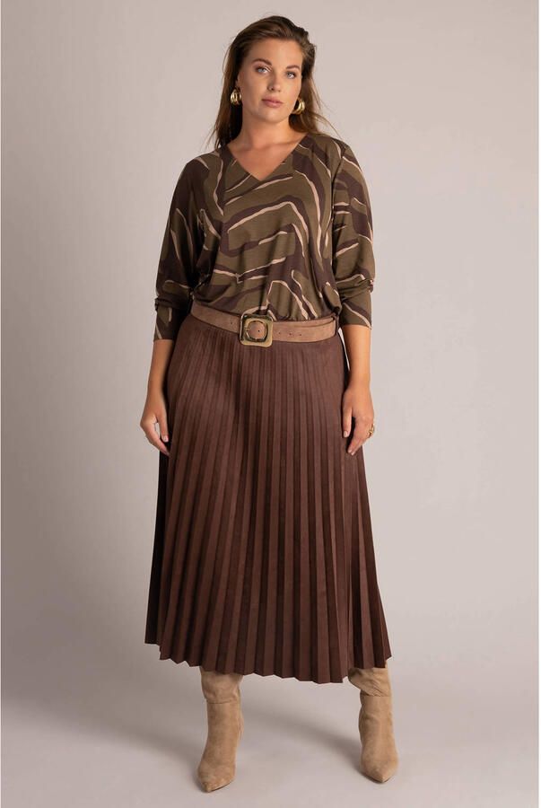 Yest Curve Plus Size A-lijn rok met ceintuur roodbruin - Foto 2