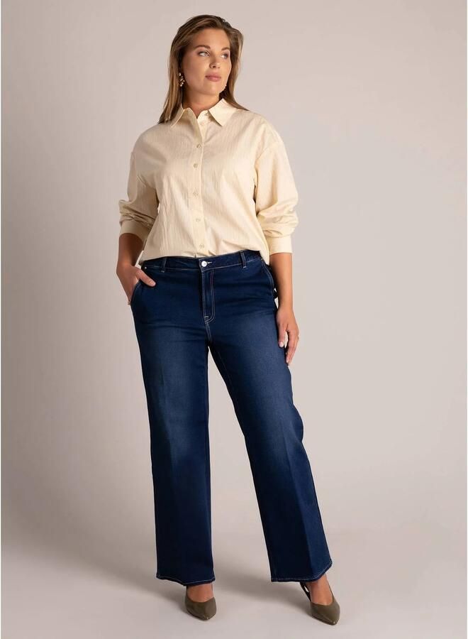 Yest Curve Plus Size blouse met krijtstreep beige - Foto 2